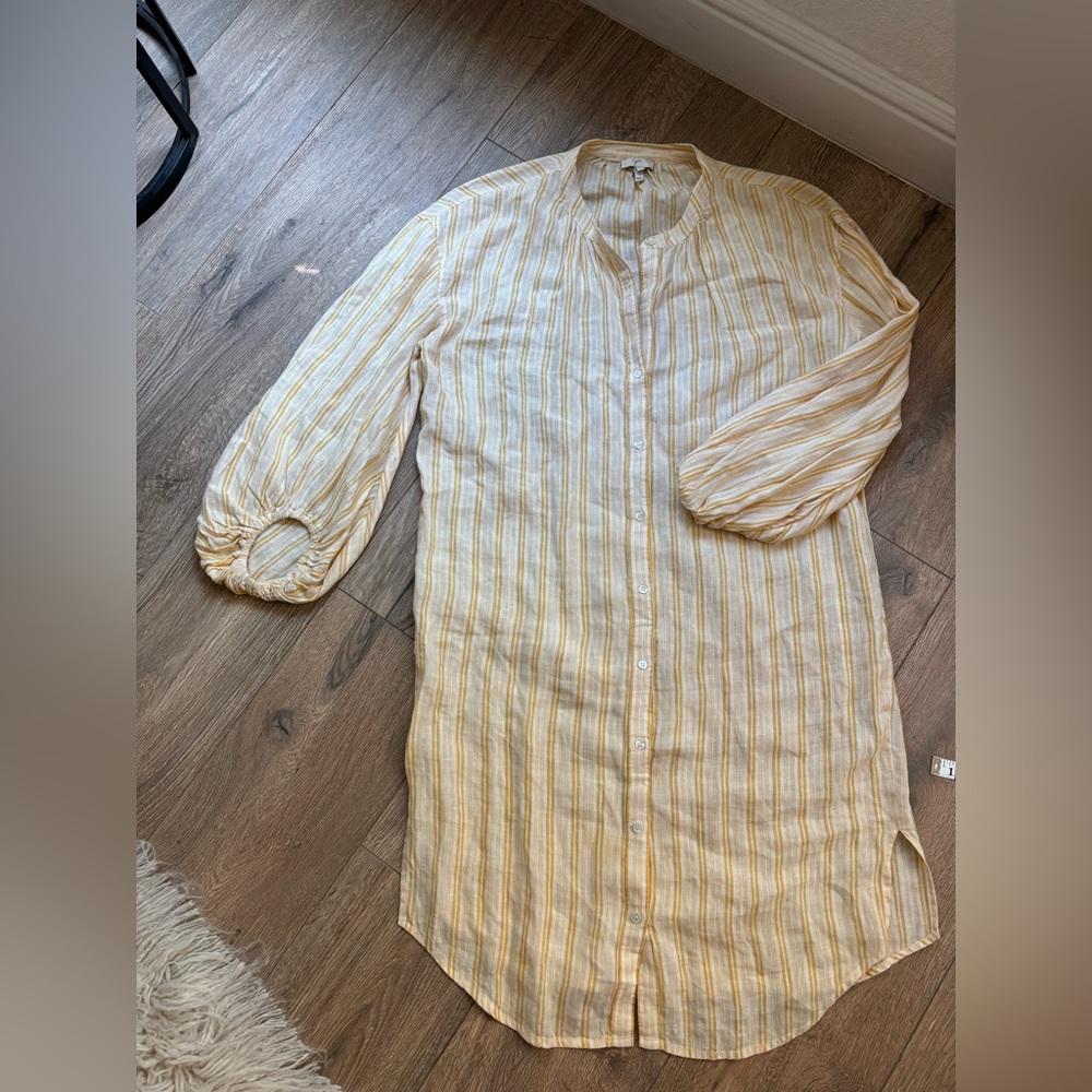 Women's Yellow Stripe Button-Front Linen Dress - Picture 13 of 15